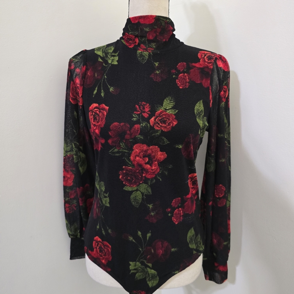 Floral Black and Red Bodysuit